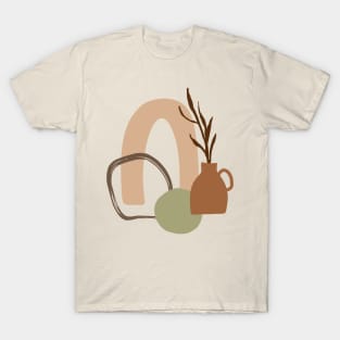 Minimal Modern  Abstract Shapes Leaf Terraccota  Vase Warm Tones  Design T-Shirt